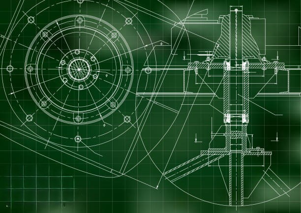 mechanical engineering drawings. vector. green. grid